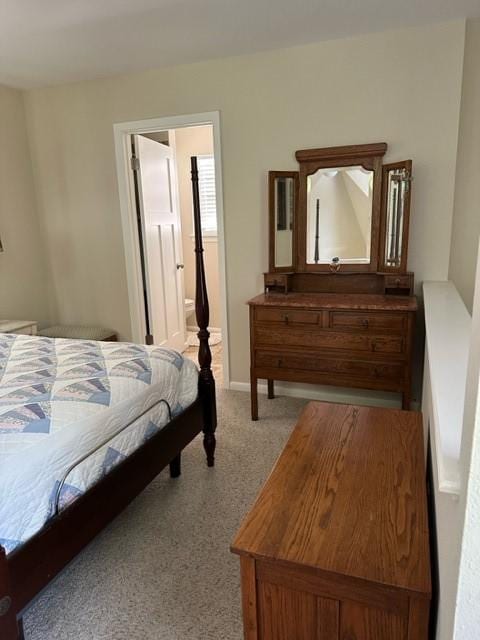 carpeted bedroom with connected bathroom