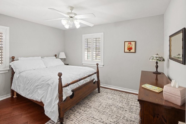 bedroom featuring ceiling fan and hardwood / wood-style floors