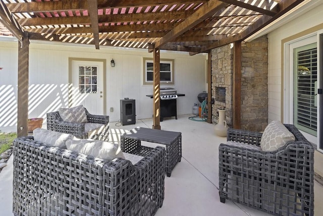 view of patio / terrace featuring an outdoor living space and a pergola