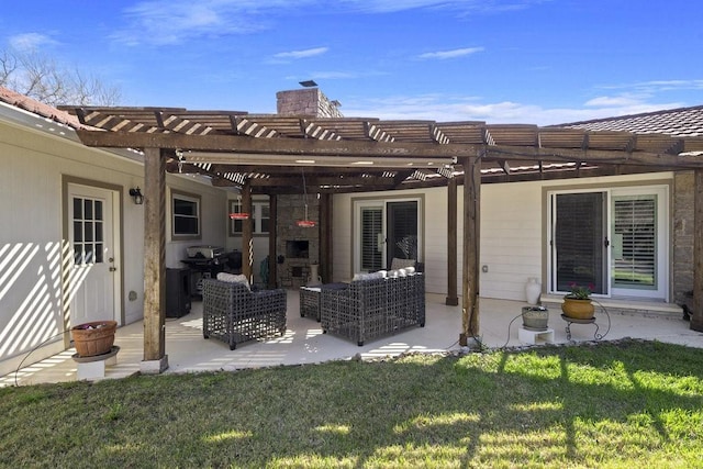 view of patio with a pergola, grilling area, and an outdoor hangout area