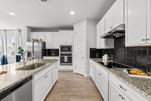 kitchen with white cabinetry, sink, and appliances with stainless steel finishes