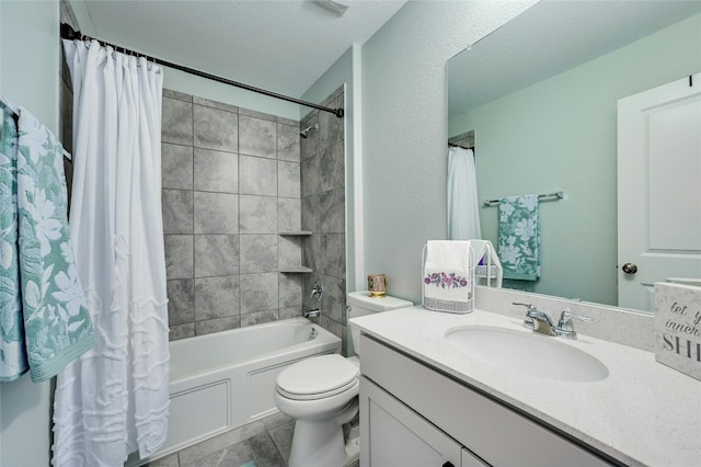 213 Bronco Billy Dr, Jarrell, TX 76537 - bathroom featuring shower / tub combo with curtain, toilet, vanity, and tile patterned floors
