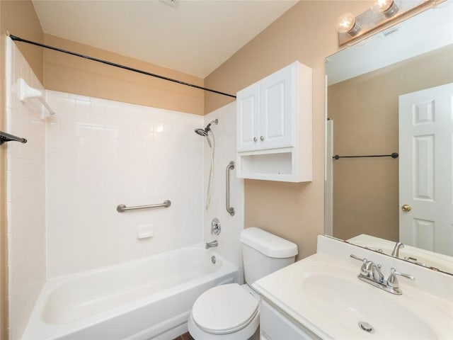 full bathroom featuring vanity,  shower combination, and toilet