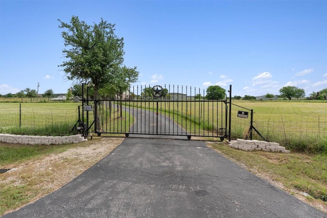 view of gate with a rural view