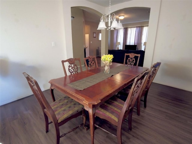 dining room with a chandelier and dark hardwood / wood-style flooring