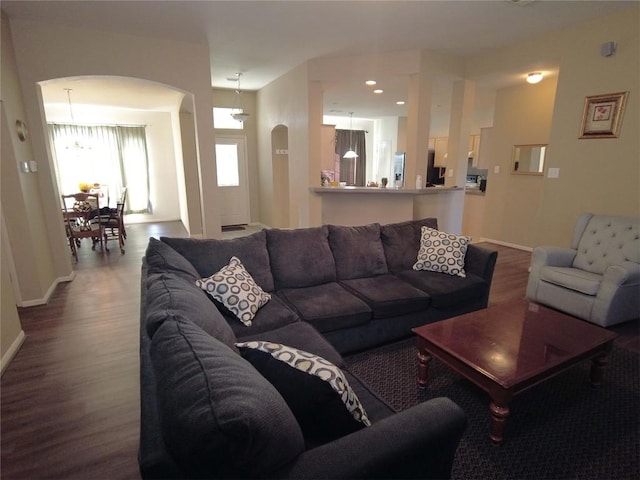 living room with hardwood / wood-style floors