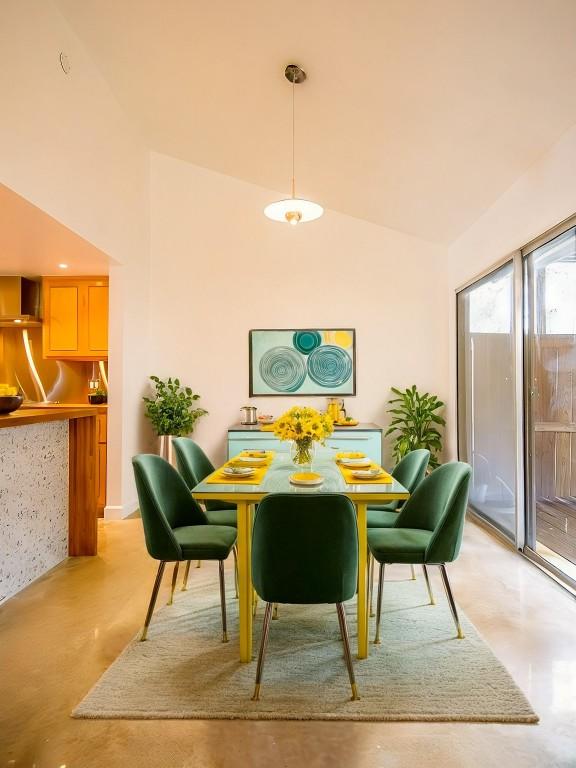 dining space with vaulted ceiling