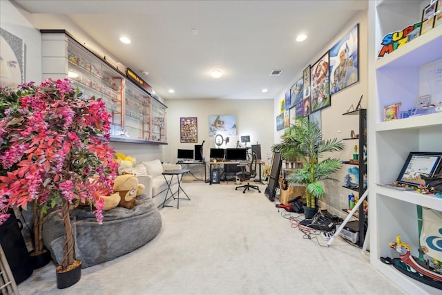 home office with carpet floors