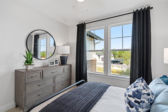 carpeted bedroom with multiple windows