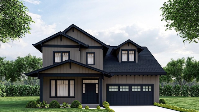 view of front facade with a garage and a front lawn