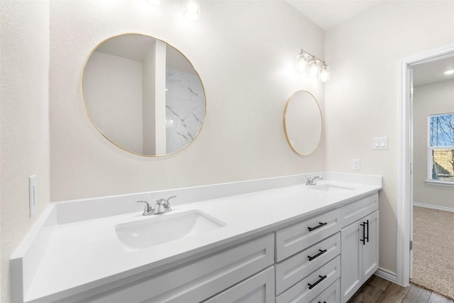 bathroom featuring hardwood / wood-style floors and vanity