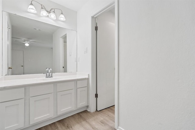 bathroom with hardwood / wood-style floors and vanity