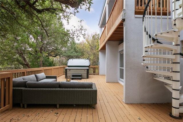 210 Finn St, Austin, TX 78734 - wooden terrace featuring outdoor lounge area, stairs, and a grill