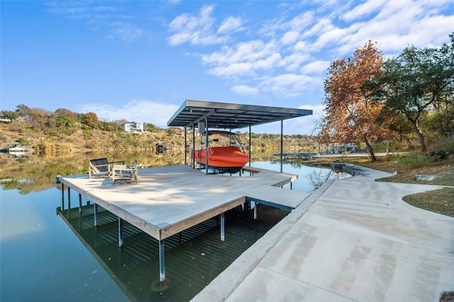 dock area with a water view