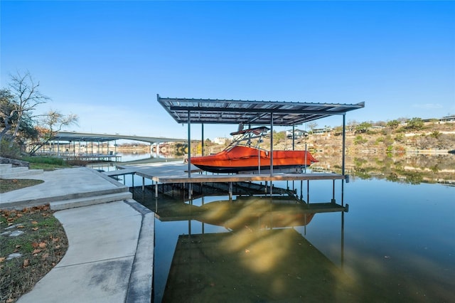 view of dock featuring a water view