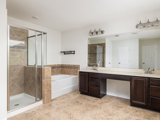 bathroom featuring vanity and plus walk in shower