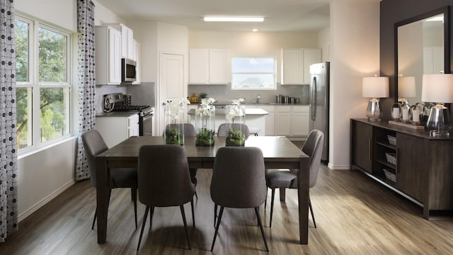 dining room featuring light hardwood / wood-style floors, a healthy amount of sunlight, and sink