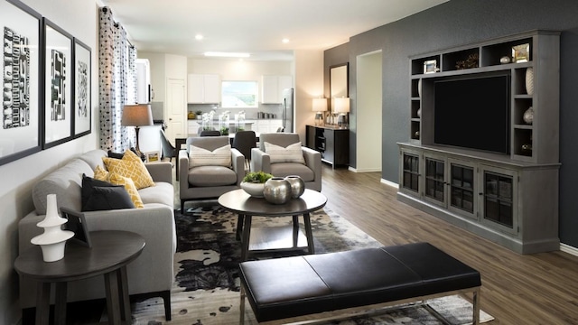 living room with wood-type flooring