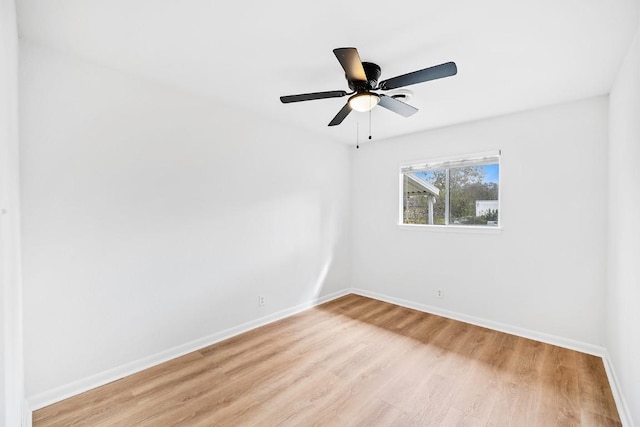 unfurnished room featuring ceiling fan and light hardwood / wood-style flooring