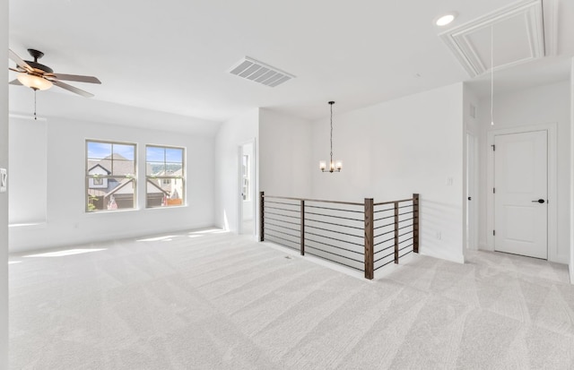 3353 Vestland Fjord St, Leander, TX 78641 - empty room featuring ceiling fan, carpet, attic access, and visible vents