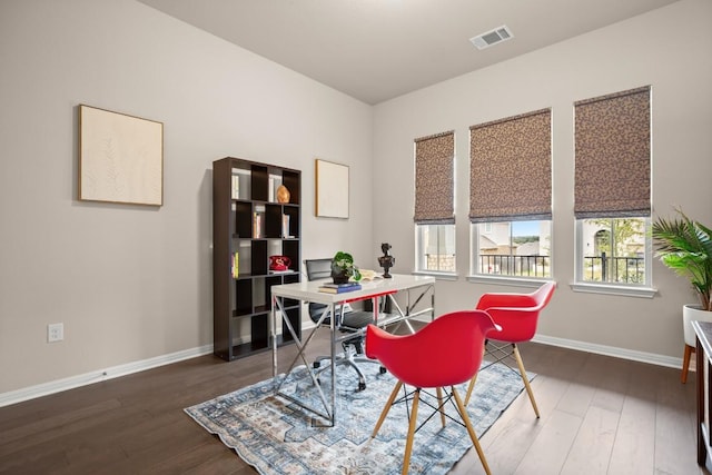 office area with dark wood-type flooring