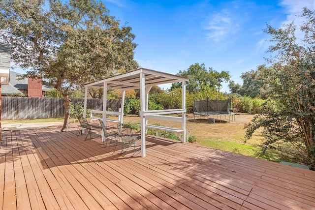 30102 Carmel Bay St, Georgetown, TX 78628 - wooden deck with a trampoline and a fenced backyard