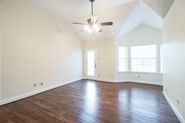 30102 Carmel Bay St, Georgetown, TX 78628 - empty room with lofted ceiling, a ceiling fan, and dark wood-style flooring