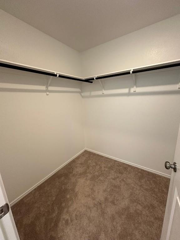 spacious closet featuring dark carpet