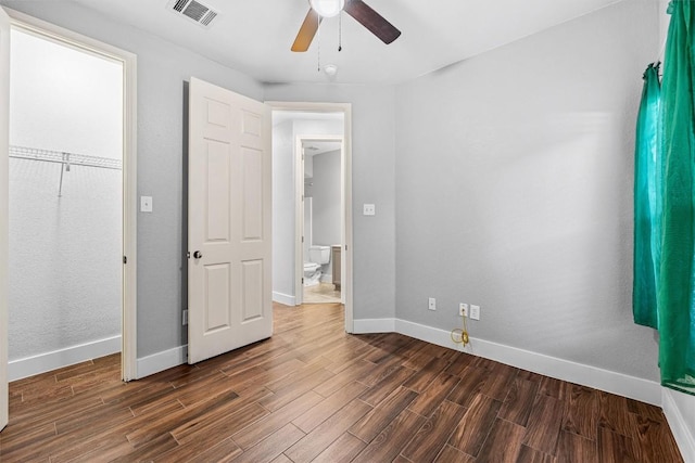 unfurnished bedroom with a closet and ceiling fan