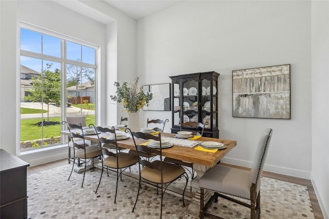 dining space with light hardwood / wood-style flooring