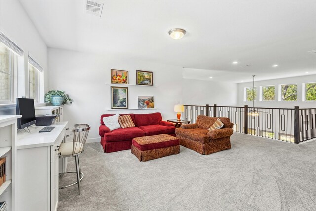 living room with light carpet