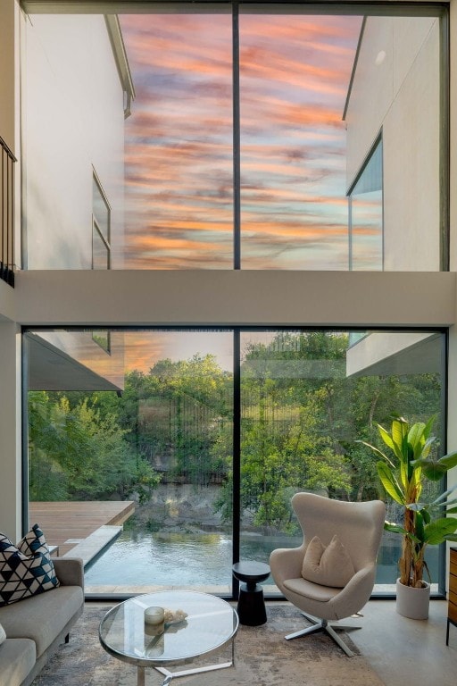 balcony at dusk with a patio