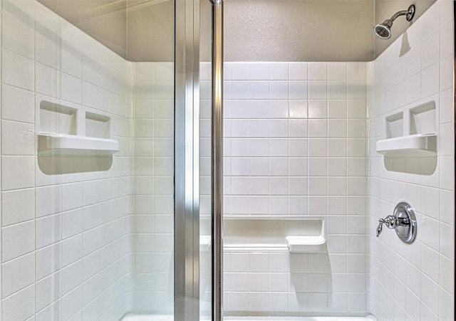 bathroom featuring a shower with shower door