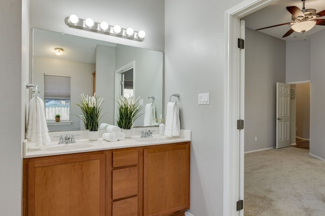 bathroom featuring vanity and ceiling fan