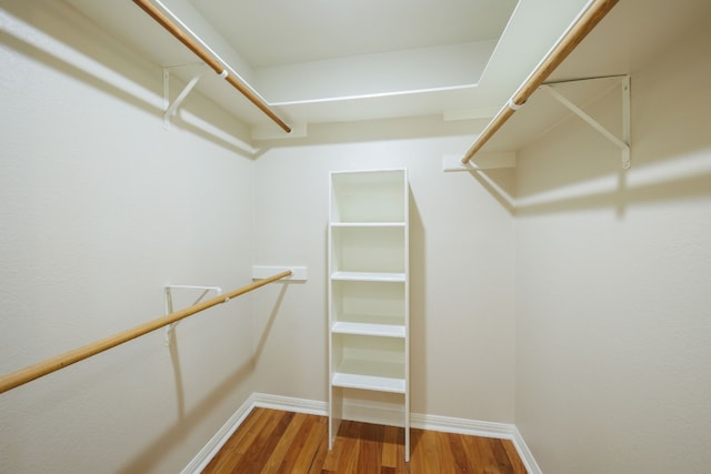 walk in closet with hardwood / wood-style floors