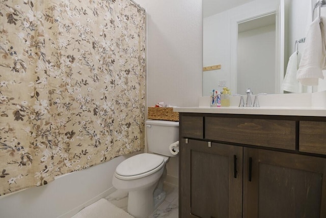 full bathroom featuring vanity, toilet, and shower / bath combo with shower curtain