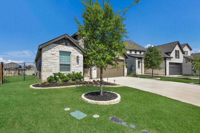 524 Calmo Ct, Liberty Hill, TX 78642 - view of front of property with stone siding, concrete driveway, and an attached garage