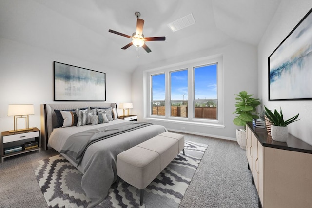 409 Raleigh Dr, Georgetown, TX 78633 - bedroom featuring lofted ceiling, carpet flooring, and a ceiling fan
