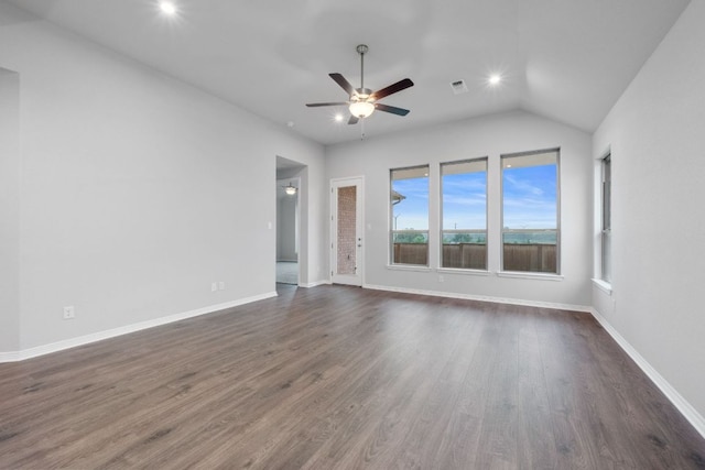 409 Raleigh Dr, Georgetown, TX 78633 - unfurnished room with ceiling fan, dark wood finished floors, and vaulted ceiling