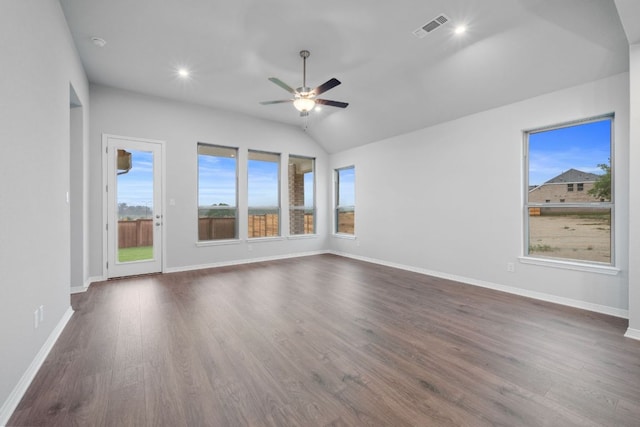 409 Raleigh Dr, Georgetown, TX 78633 - spare room with plenty of natural light, a ceiling fan, dark wood-style flooring, and lofted ceiling