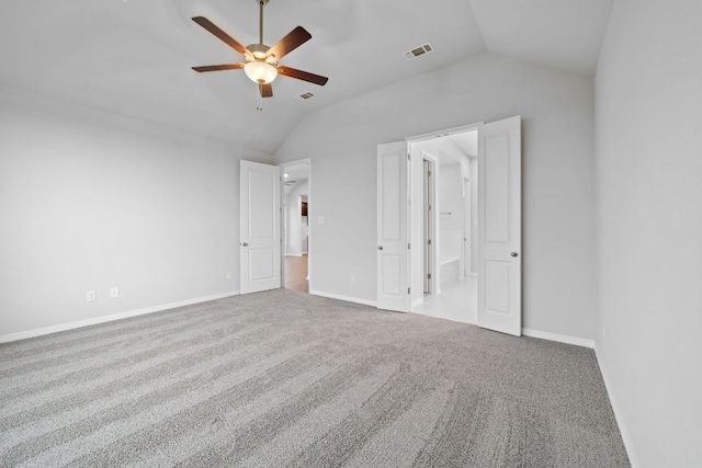 409 Raleigh Dr, Georgetown, TX 78633 - unfurnished bedroom featuring lofted ceiling, carpet flooring, and ceiling fan