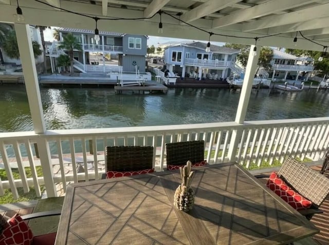 dock area with a water view