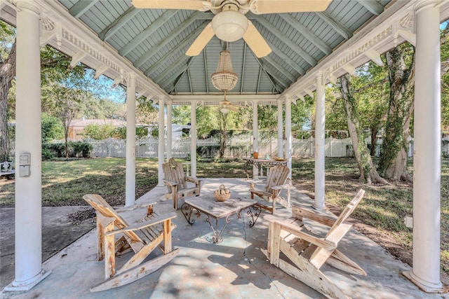 view of patio featuring a gazebo and ceiling fan