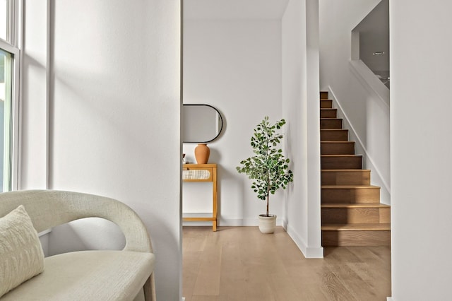 stairs with wood-type flooring