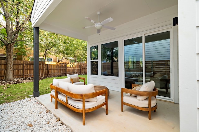 view of patio / terrace with outdoor lounge area and ceiling fan