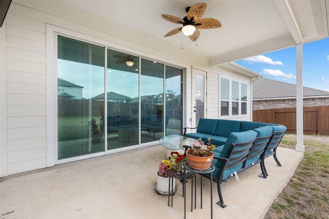 132 Ridgeview Ct, Georgetown, TX 78628 - view of patio / terrace featuring an outdoor hangout area and ceiling fan