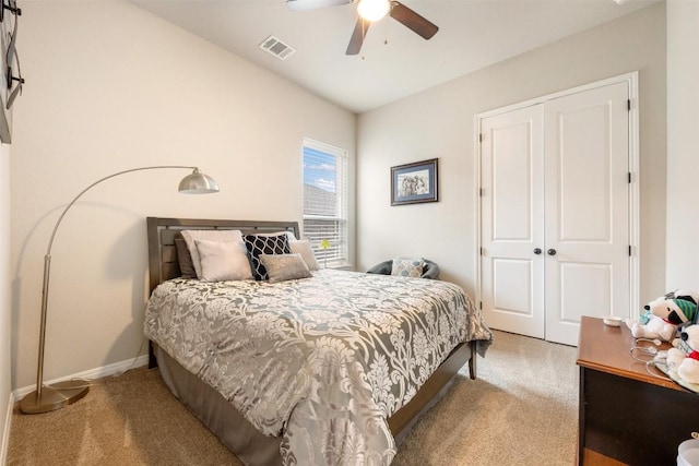 132 Ridgeview Ct, Georgetown, TX 78628 - carpeted bedroom featuring a closet, baseboards, and ceiling fan