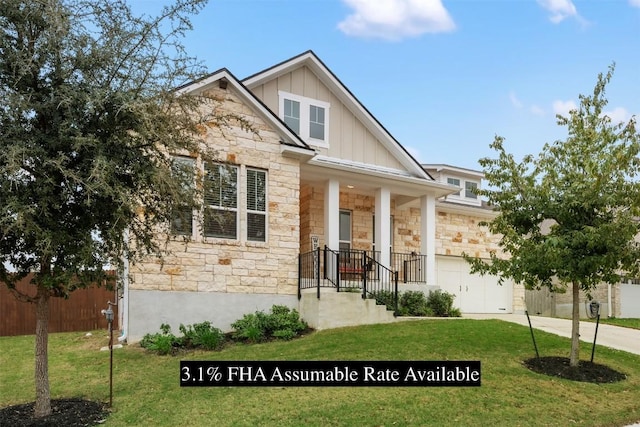 132 Ridgeview Ct, Georgetown, TX 78628 - craftsman-style house with stone siding, board and batten siding, driveway, and an attached garage