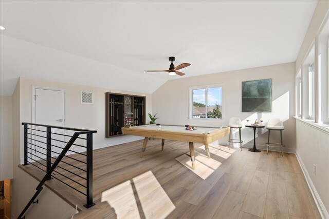 14273 Fm 2769, Leander, TX 78641 - rec room featuring wood finished floors, ceiling fan, billiards, and lofted ceiling