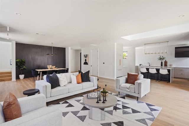 living room featuring light wood-type flooring